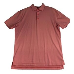 Peter Millar Polo Shirt Men's Medium Salmon Pink White Striped Summer Comfort